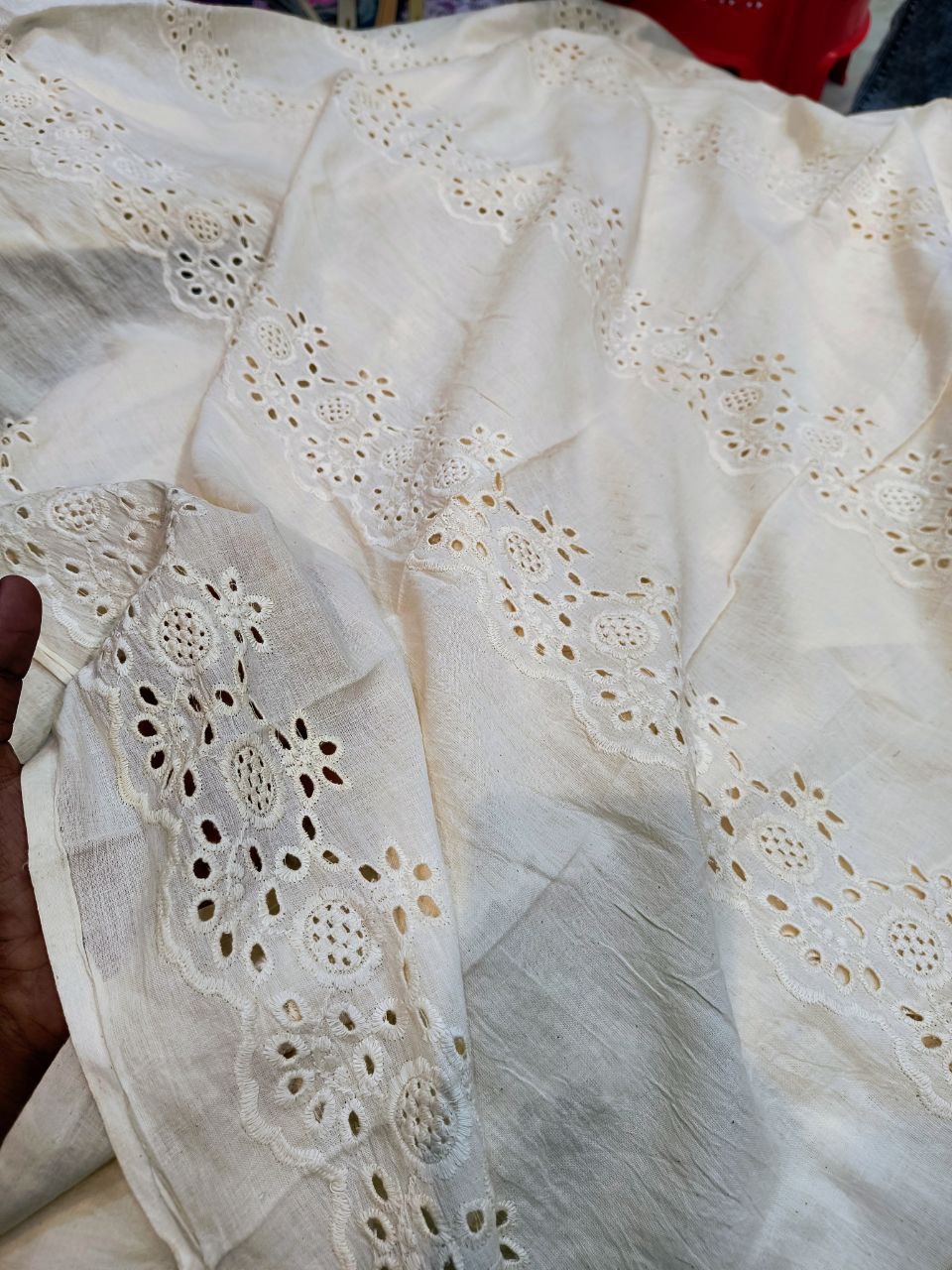 (SALE PRICES) Premium Hakuba Chikankari Embroidery On Pure Cotton FABRIC (Dyeable Also)