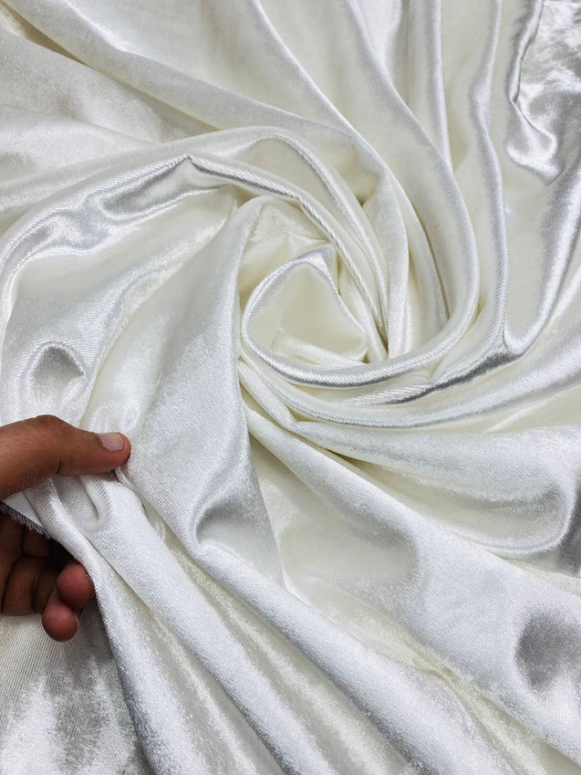 Premium Pure Imported Silk Makhmal Velvet FABRIC - PEARL WHITE