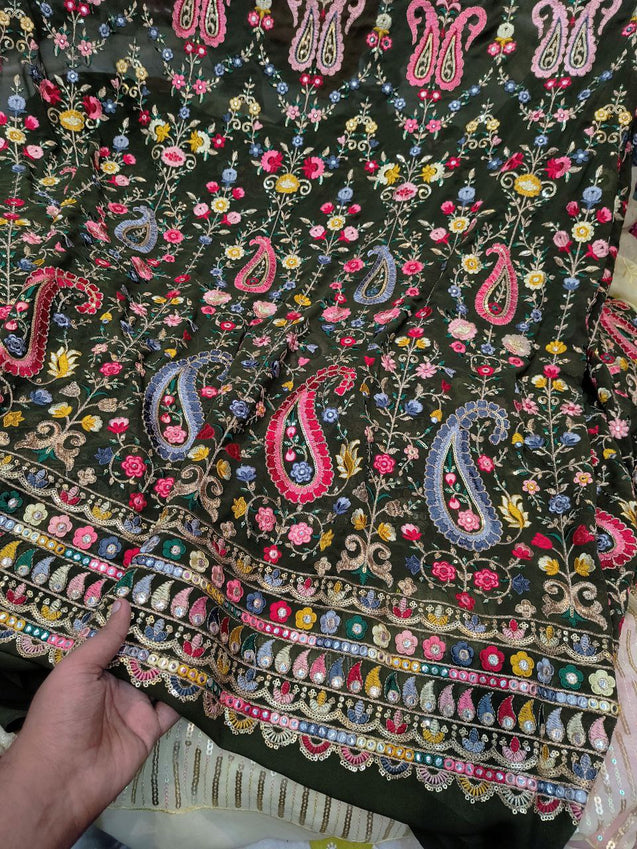 Premium Pure Viscose Georgette Fabric With Fine Embroidery (Big WIDTH!!)