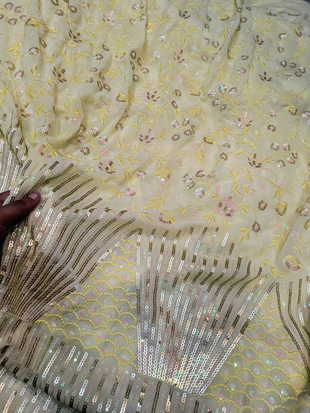 Premium Pure Viscose Georgette Fabric With Fine Embroidery (Big WIDTH!!)