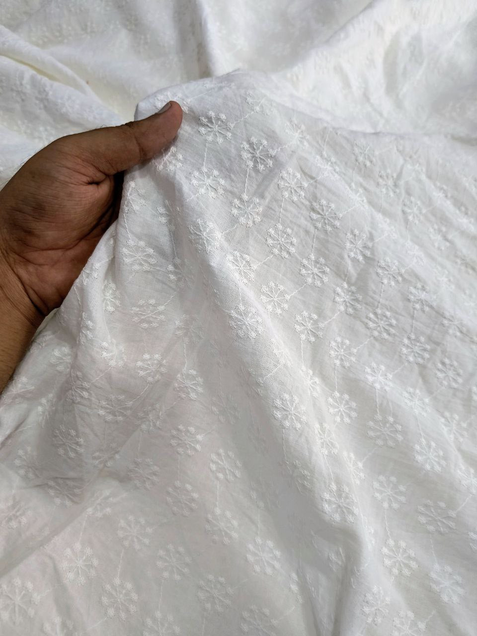 (SALE Prices) Premium Pure Cotton Fabric With Chikankari Embroidery (DYEABLE ALSO) (Big WIDTH!!)