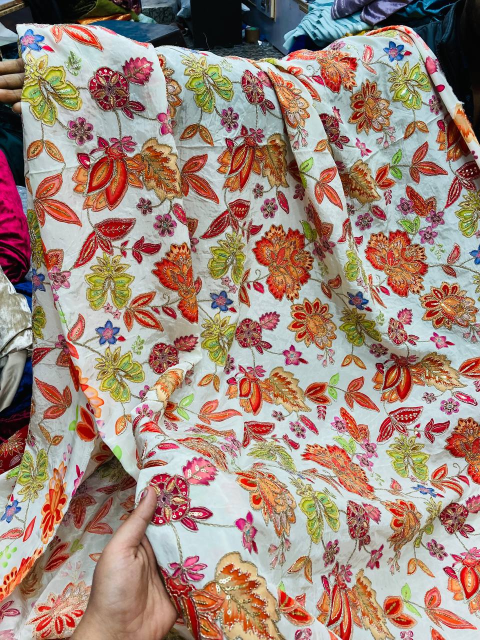 Most Premium Celebrity Designer Position Print Natural Pure CREPE FABRIC