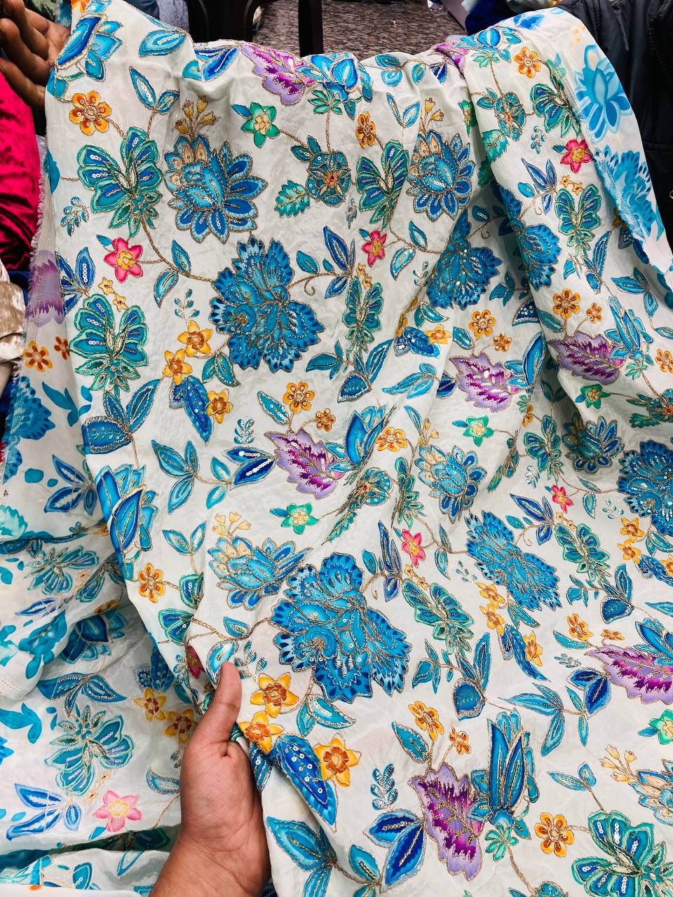 Most Premium Celebrity Designer Position Print Natural Pure CREPE FABRIC