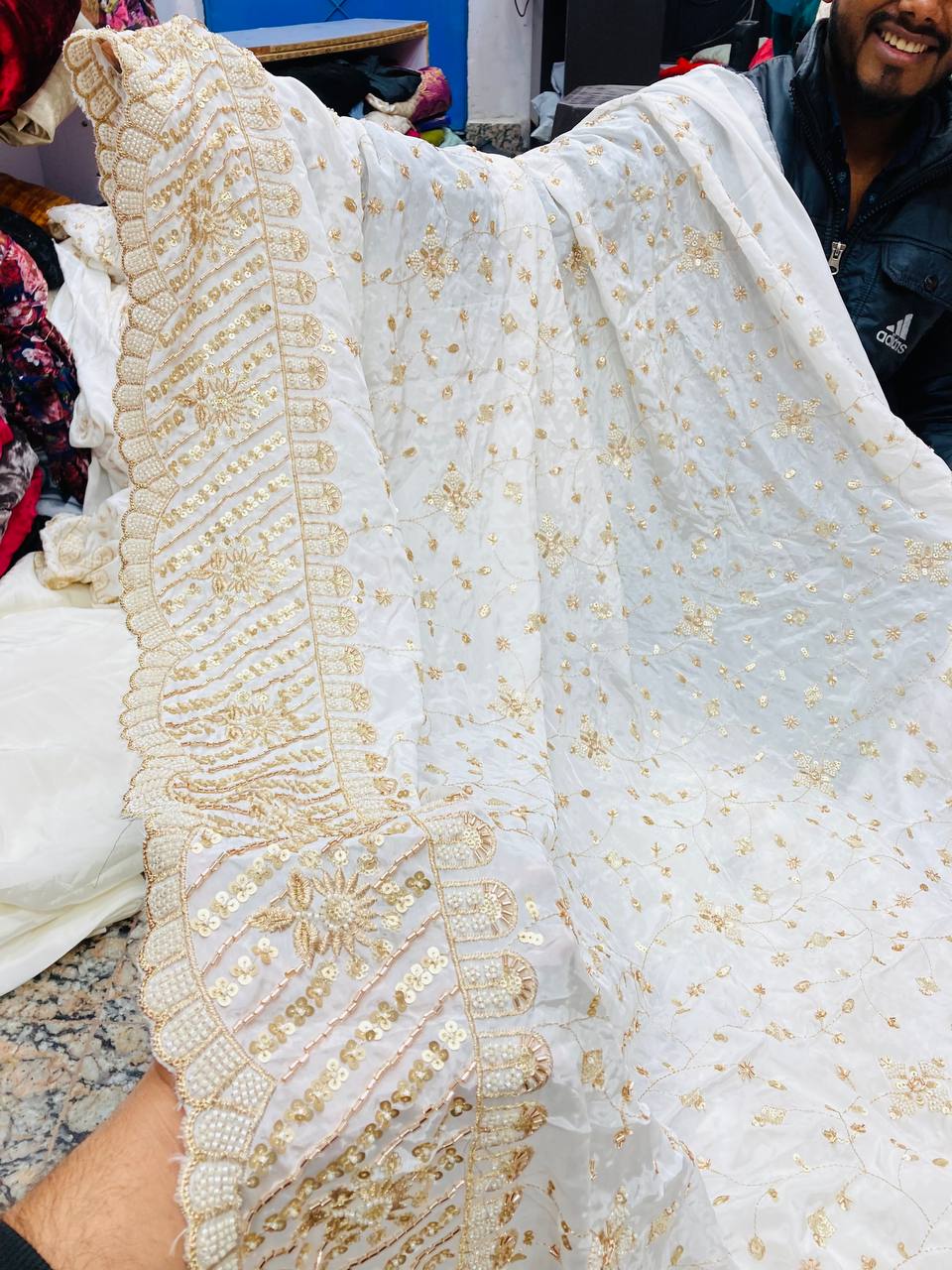 Most Premium Heavy Cut Dana Beats Hand Work On Pure Dyeable CREPE FABRIC (Big WIDTH!!)