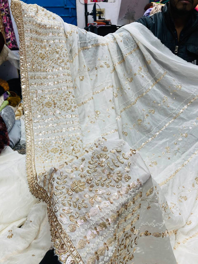 Most Premium Heavy Cut Dana Beats Hand Work On Pure Dyeable CREPE FABRIC (Big WIDTH!!)