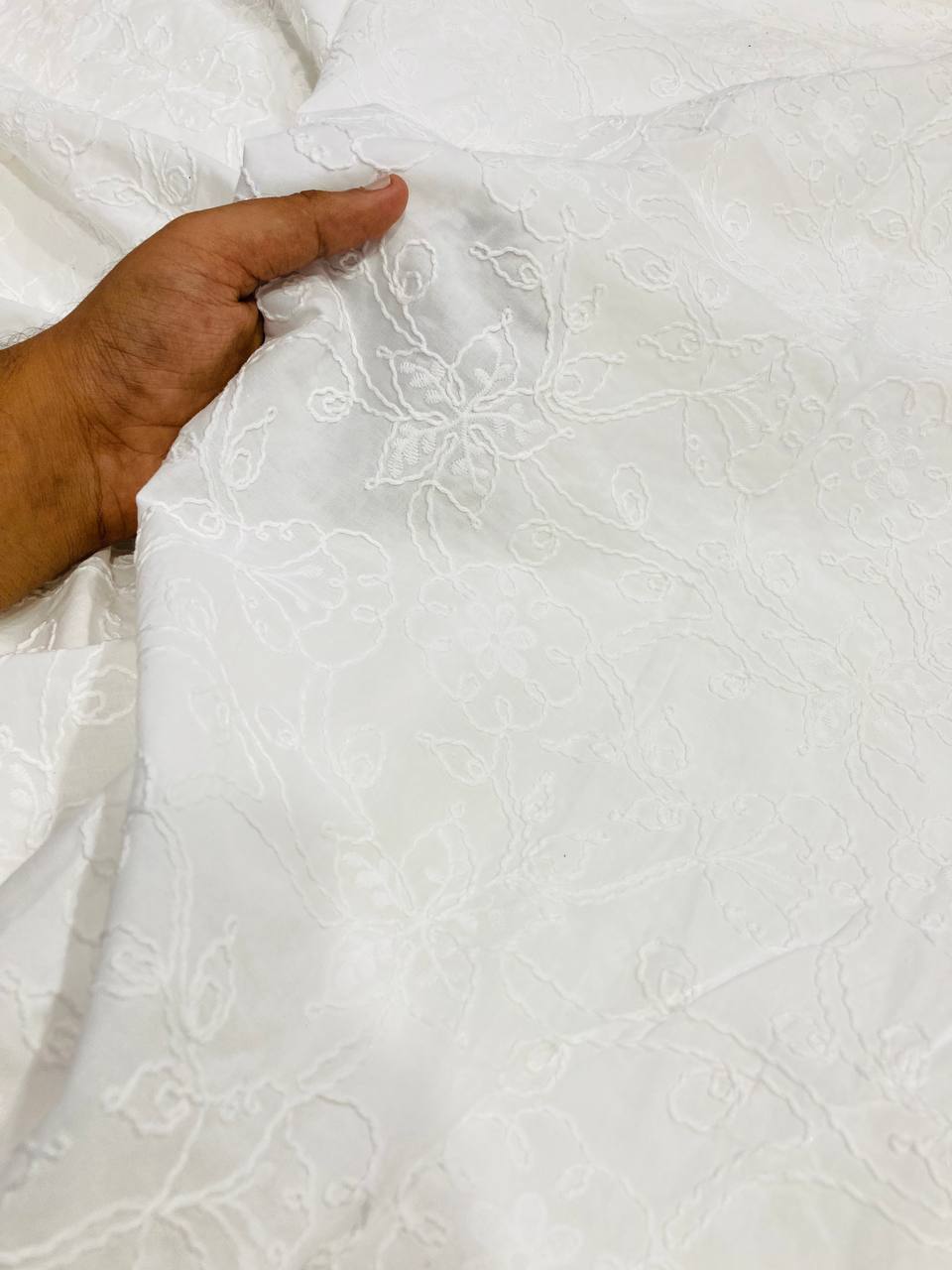 Most Premium Pure Cotton FABRIC With Fine 3D Dori Embroidery (Big WIDTH!!) (Dyeable Also)