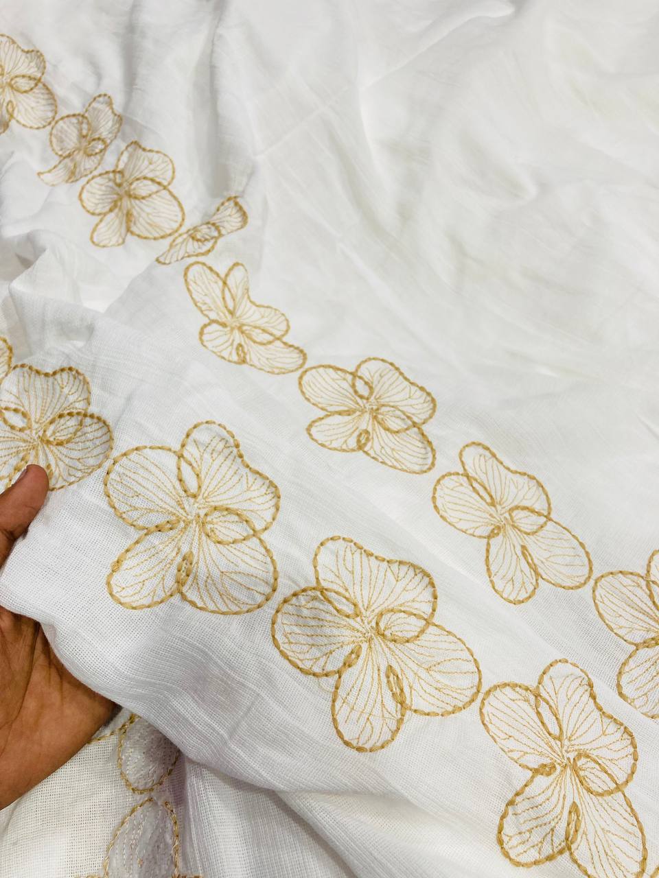 Most Premium Pure Matte Cotton FABRIC With Fine Dori Embroidery (Big WIDTH!!)