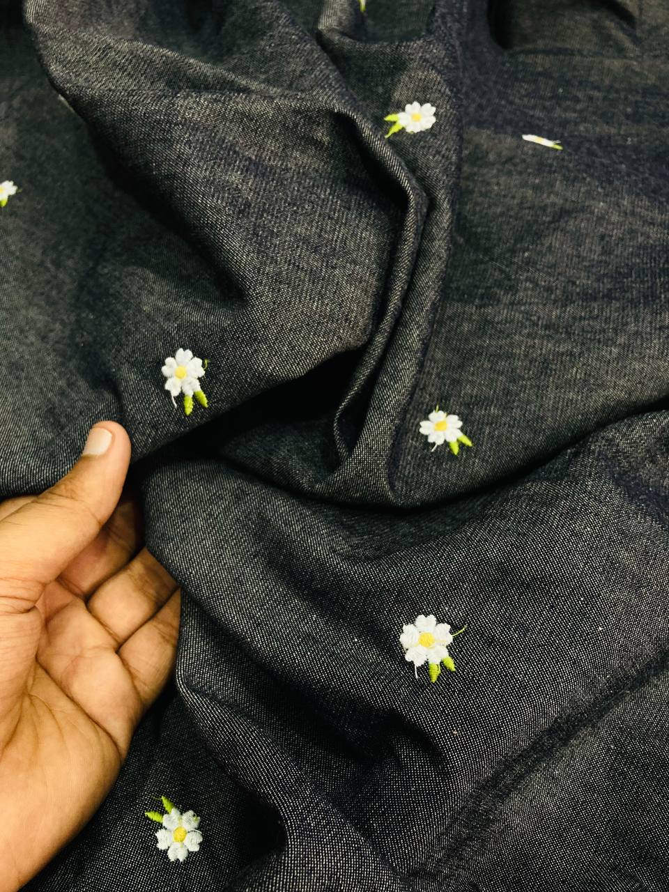 Premium Imported Pure Denim Fabric With Fine Embroidery - Big WIDTH!!