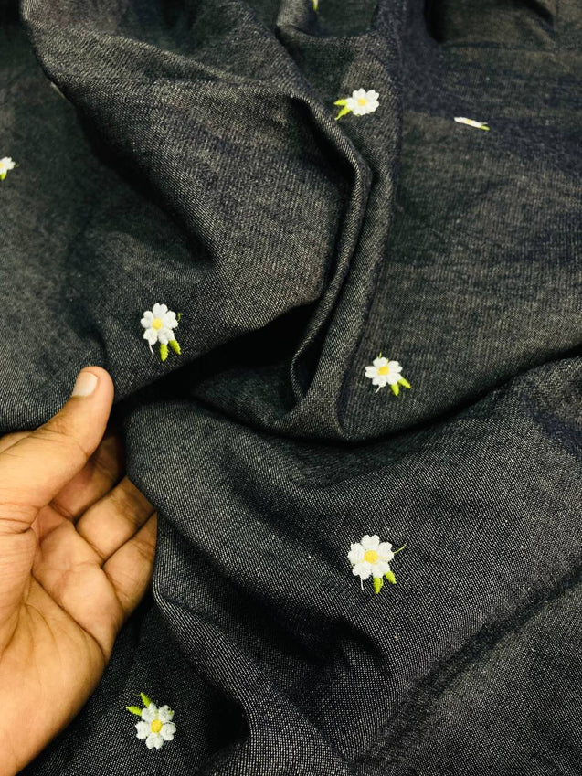 Premium Imported Pure Denim Fabric With Fine Embroidery - Big WIDTH!!