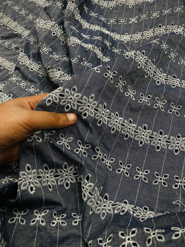 Most Premium Pure Export Quality Silky Denim With Embroidery (Big WIDTH!!)