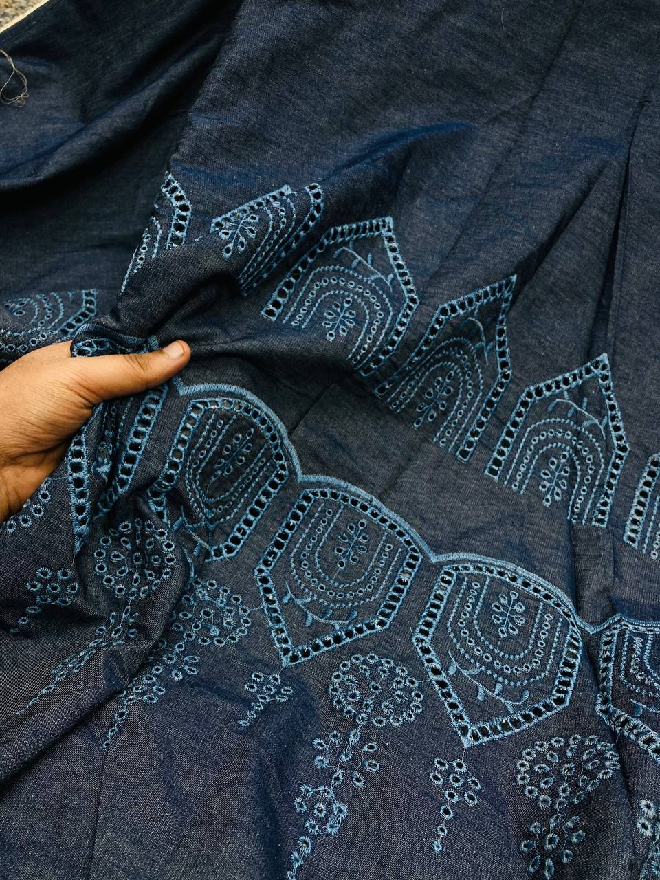 Most Premium Pure Export Quality Silky Denim With Embroidery (Big WIDTH!!)