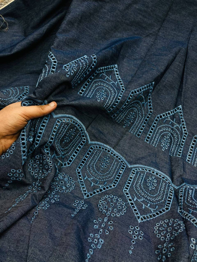 Most Premium Pure Export Quality Silky Denim With Embroidery (Big WIDTH!!)