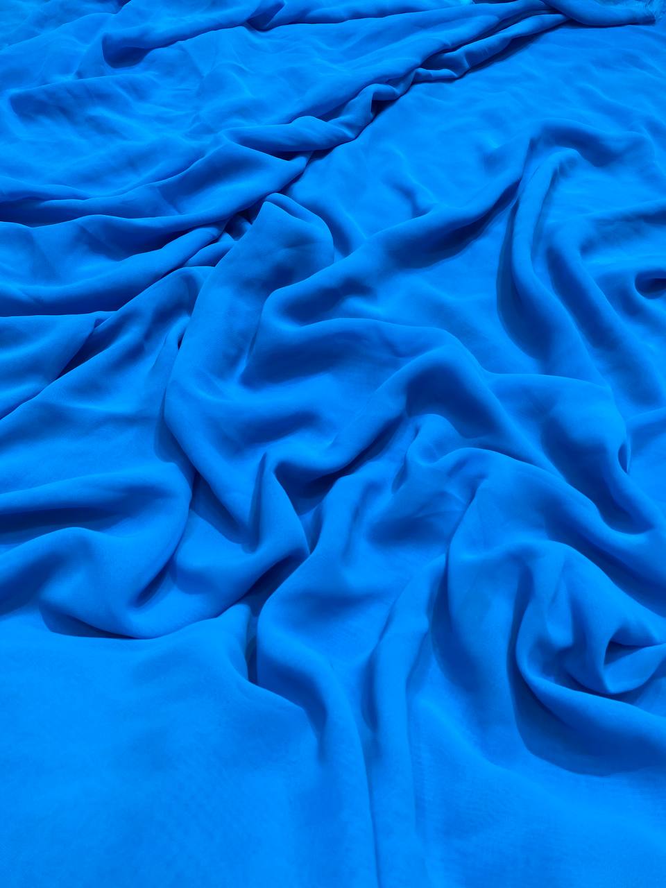 Most Premium Quality Of Georgette Fabric - Double Georgette Bada Panna (Firozi Blue Colour)