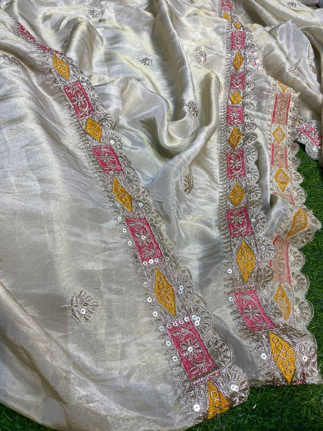 Premium Pure Quality Of Silk Fabric - RUSSIAN Silk Fabric With Fine Zari Work For Dupatta