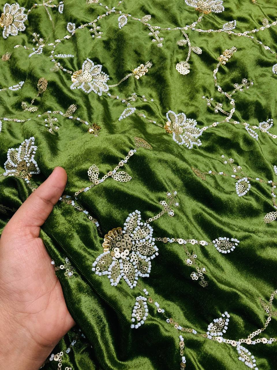 (SALE Prices) Most Premium Pure Makhmal Silk Velvet FABRIC With Fine Hand Work