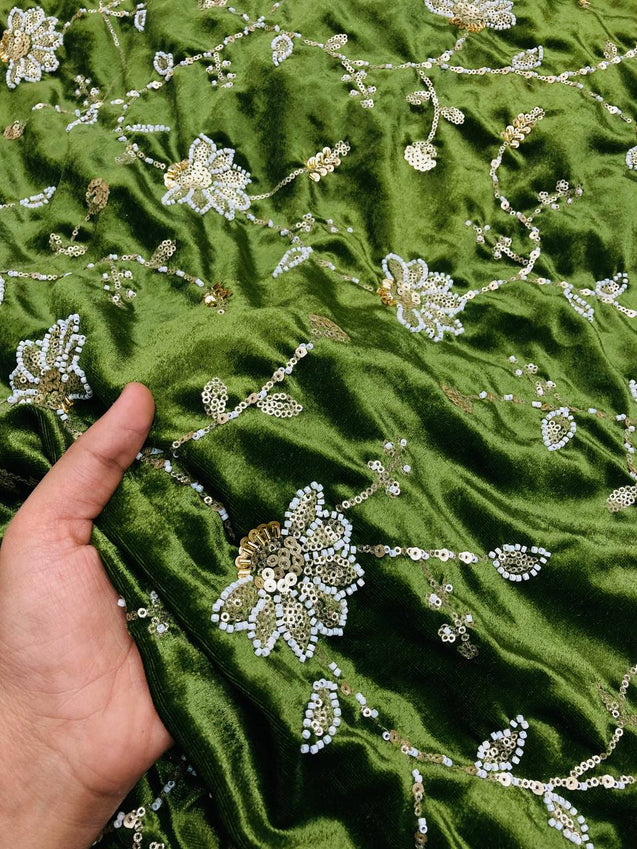(SALE Prices) Most Premium Pure Makhmal Silk Velvet FABRIC With Fine Hand Work