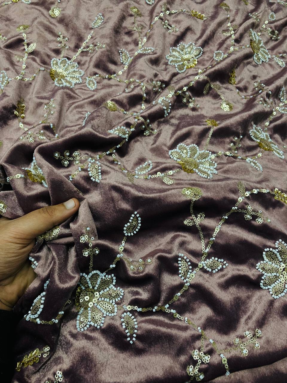 (SALE Prices) Most Premium Pure Makhmal Silk Velvet FABRIC With Fine Hand Work