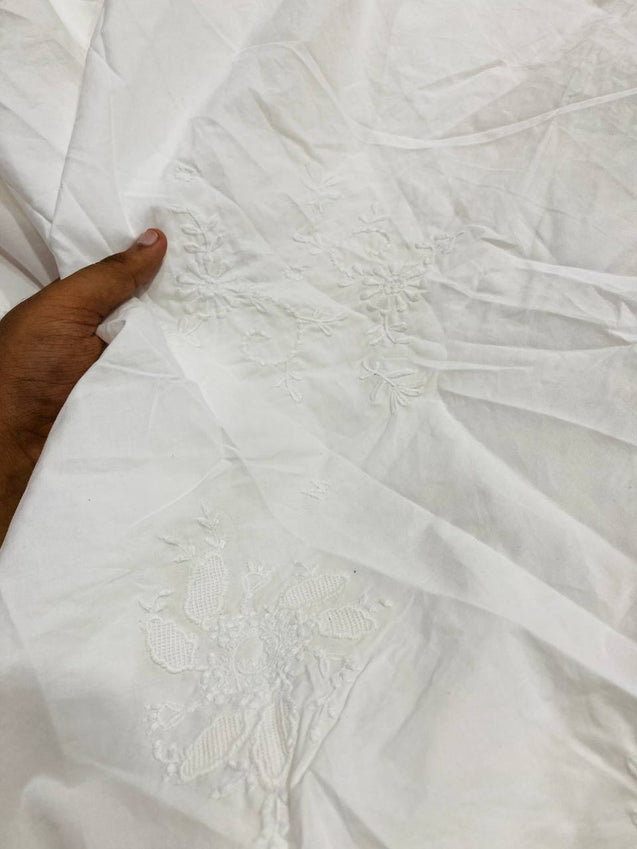 Premium Pure Cotton Fabric With Chikankari Embroidery (DYEABLE ALSO) (Big WIDTH!!)