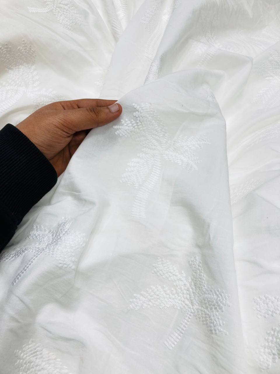 Premium Pure Cotton Fabric With Fine Thread Embroidery (DYEABLE ALSO) (Big WIDTH!!)