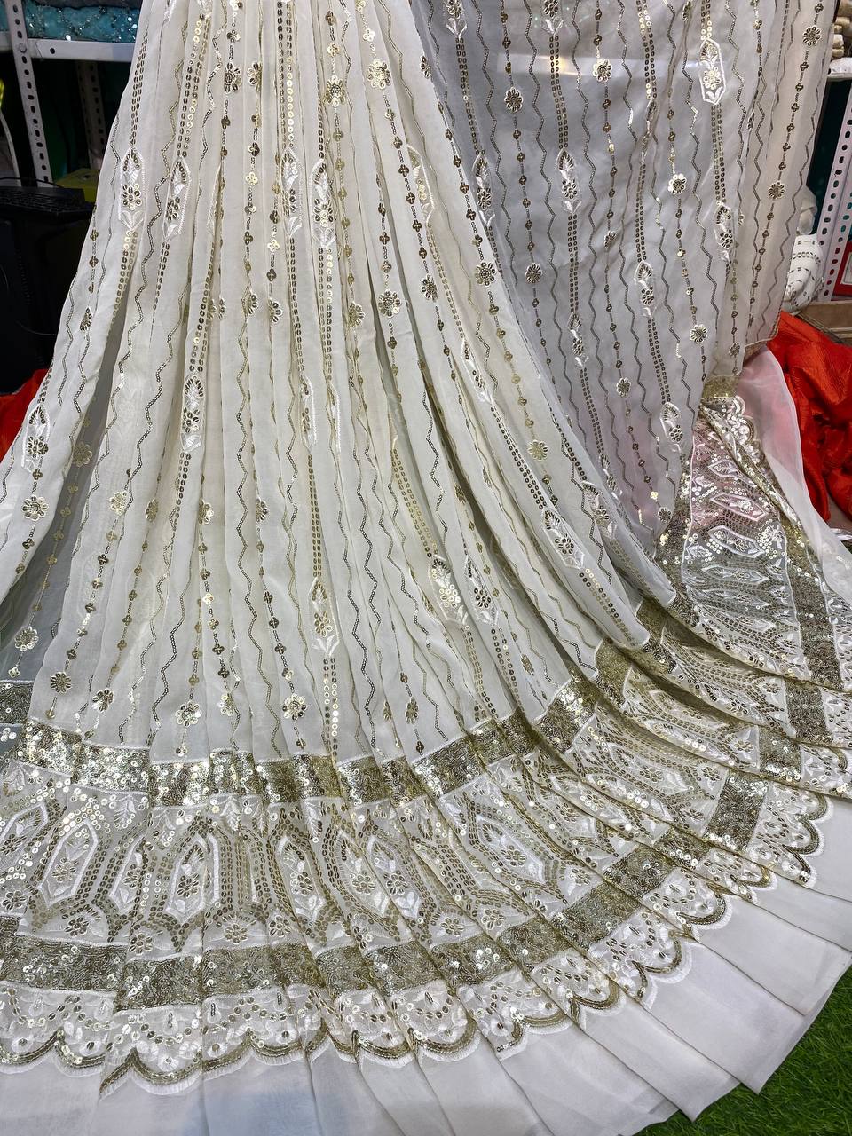 Most Premium Collection Of Sequin Designs - Pure Dyeable Georgette 60 Inch Width