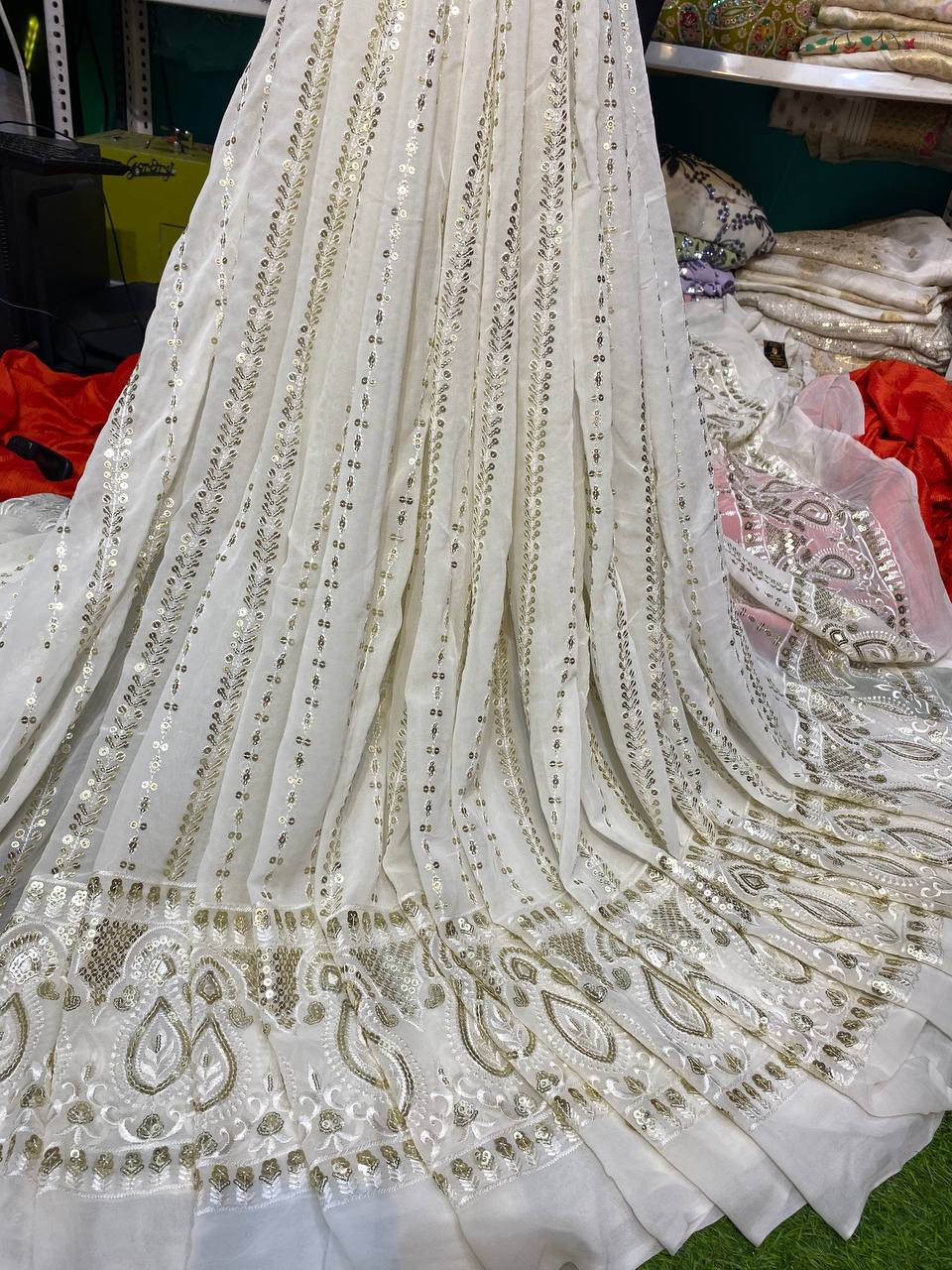 Most Premium Collection Of Sequin Designs - Pure Dyeable Georgette 60 Inch Width