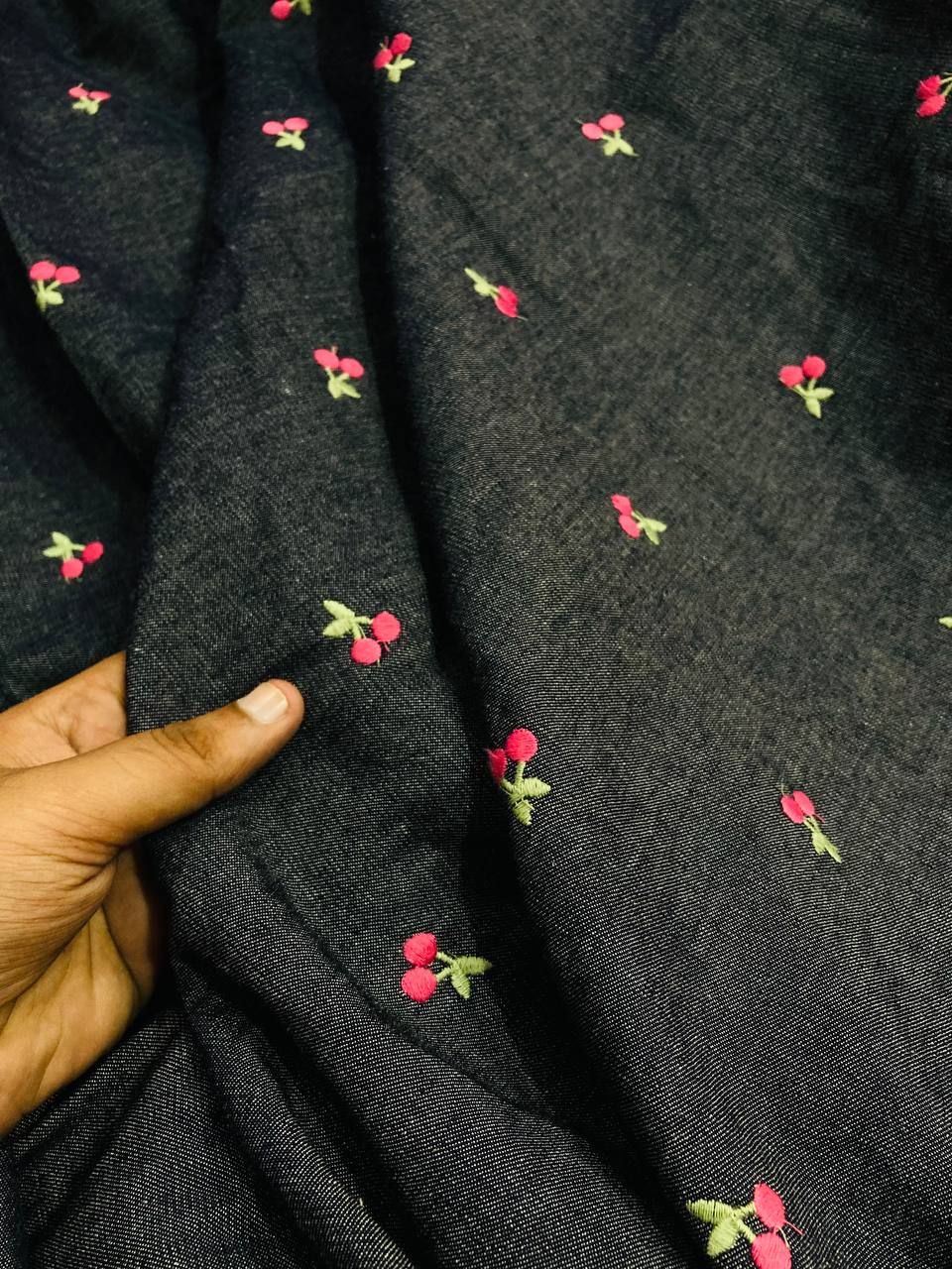 Premium Imported Pure Denim Fabric With Fine Embroidery - Big WIDTH!!