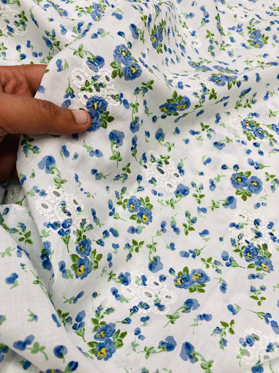 Premium Fine Hakuba Chikankari Embroidery On Pure Cotton Printed FABRIC (Big WIDTH!!)