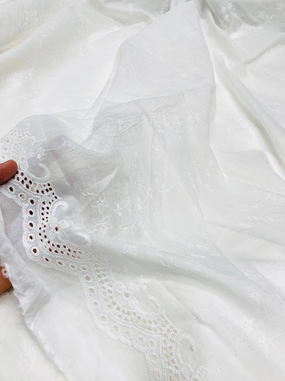 Premium Pure Cotton Fabric With Hakuba Chikankari Embroidery (DYEABLE ALSO) (Big WIDTH!!)