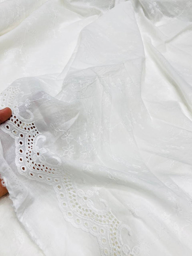 Premium Pure Cotton Fabric With Hakuba Chikankari Embroidery (DYEABLE ALSO) (Big WIDTH!!)