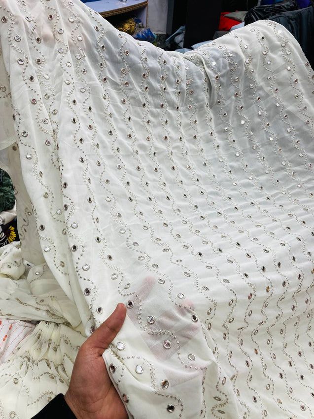 Most Premium Pure Georgette FABRIC With Fine Mirror WORK
