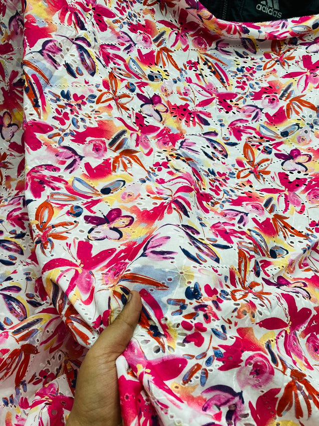 Premium Fine Hakuba Chikankari Embroidery On Pure Cotton Printed FABRIC (Big WIDTH!!)