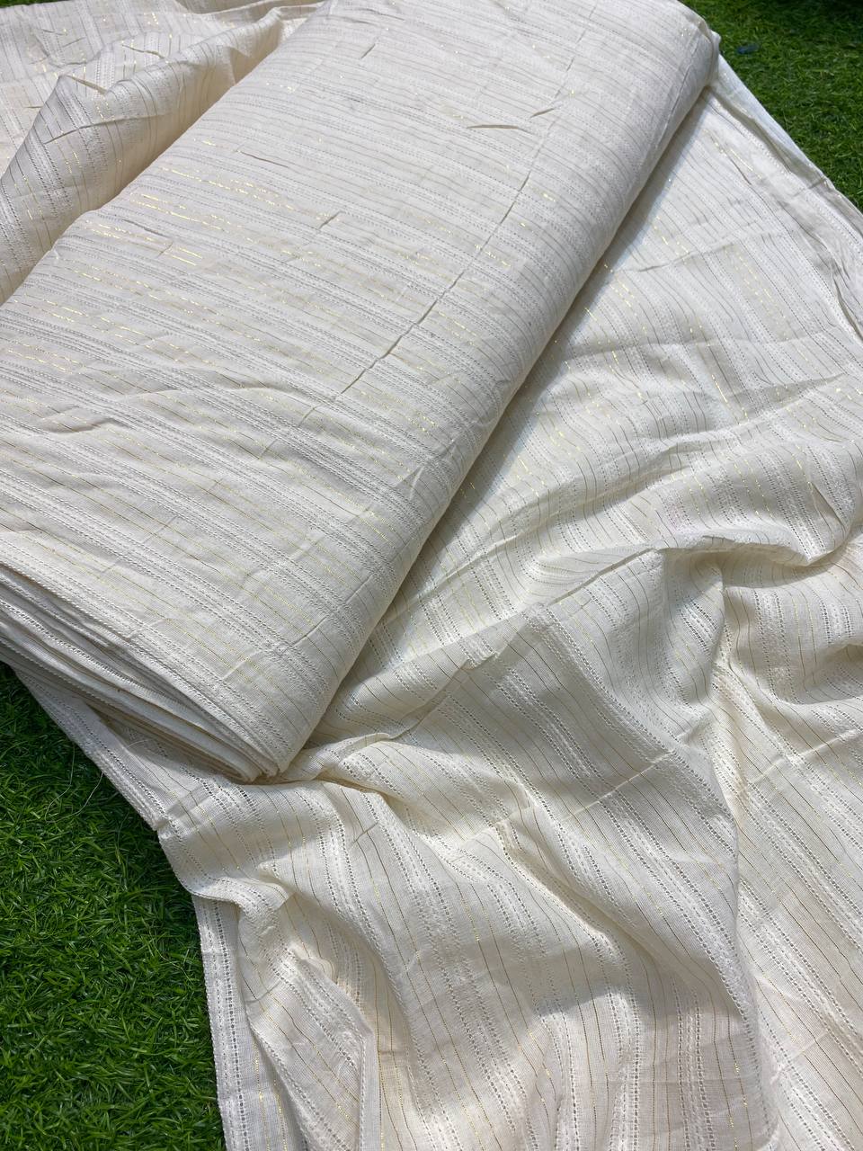 Most Premium Quality Of Pure Kora Cotton Chikan Lace & Fine Zari Fabric (DYEABLE)