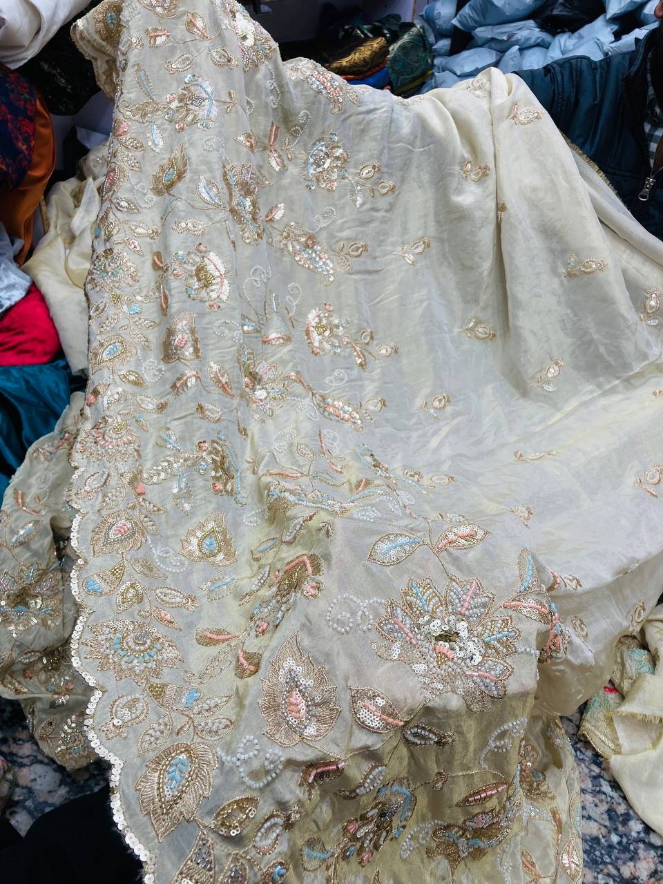 Most Premium Heavy Cut Dana Beats Hand Work On Pure Dyeable Cosmos (Kanjivaram) SILK FABRIC (Big WIDTH!!)