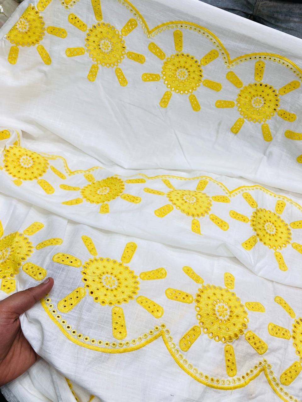 Premium Fine Hakuba Chikankari Embroidery On Pure Cotton FABRIC (Big WIDTH!!)