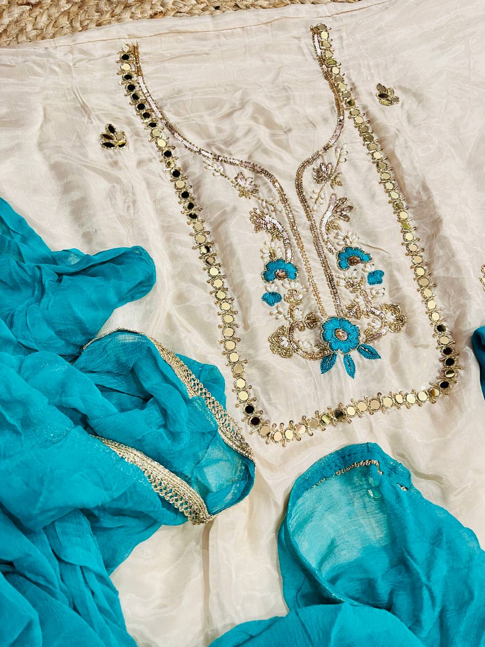 Premium Pure Natural Crepe Suit With HANDWORK (Complete Suit Set)