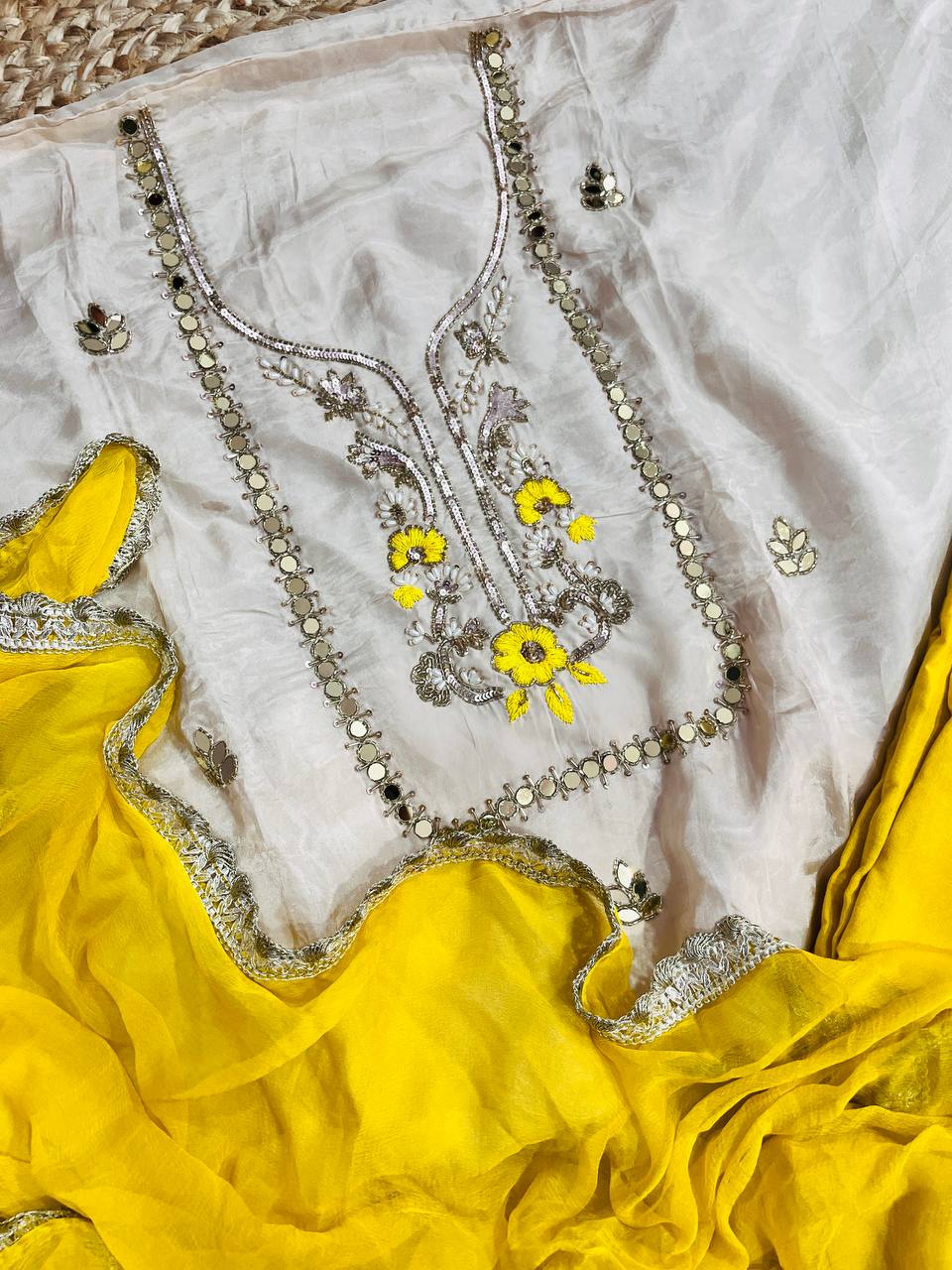 Premium Pure Natural Crepe Suit With HANDWORK (Complete Suit Set)