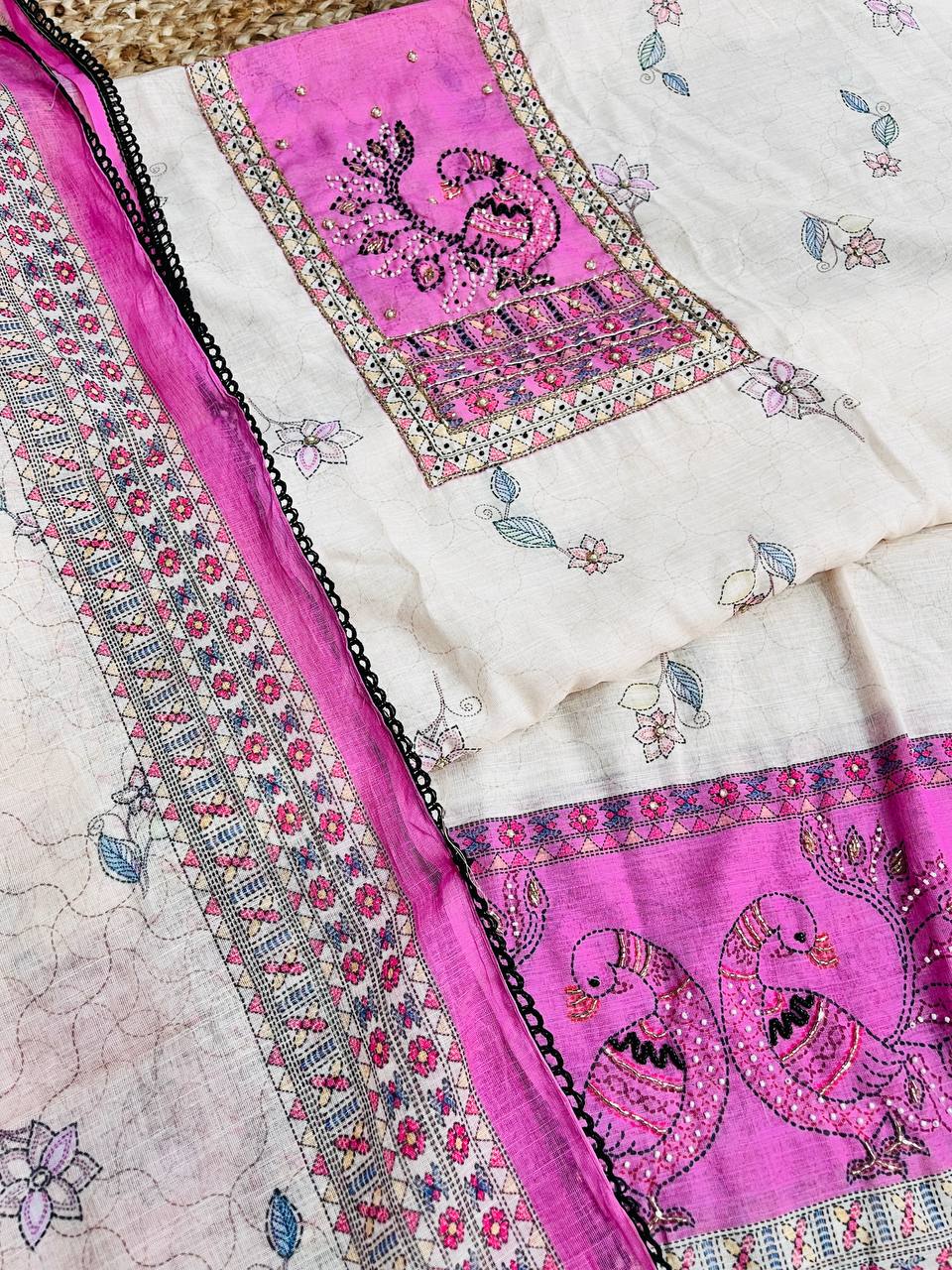 Premium Pure Linen Cotton Suit With HANDWORK (Complete Suit Set)