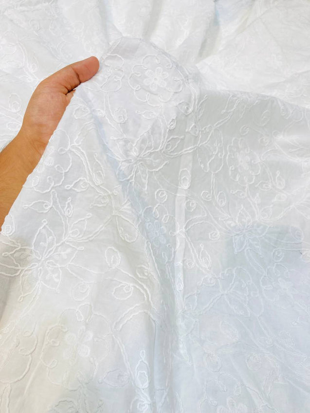 Most Premium Pure Cotton FABRIC With Fine 3D Dori Embroidery (Big WIDTH!!) (Dyeable ALSO)