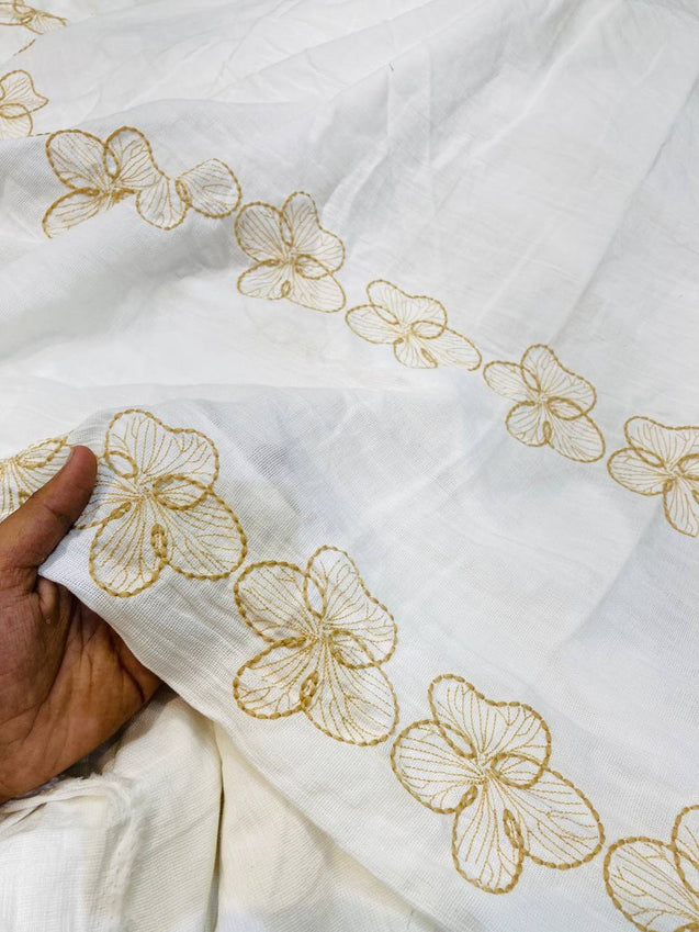 Most Premium Pure Matte Cotton FABRIC With Fine Dori Embroidery (Big WIDTH!!)