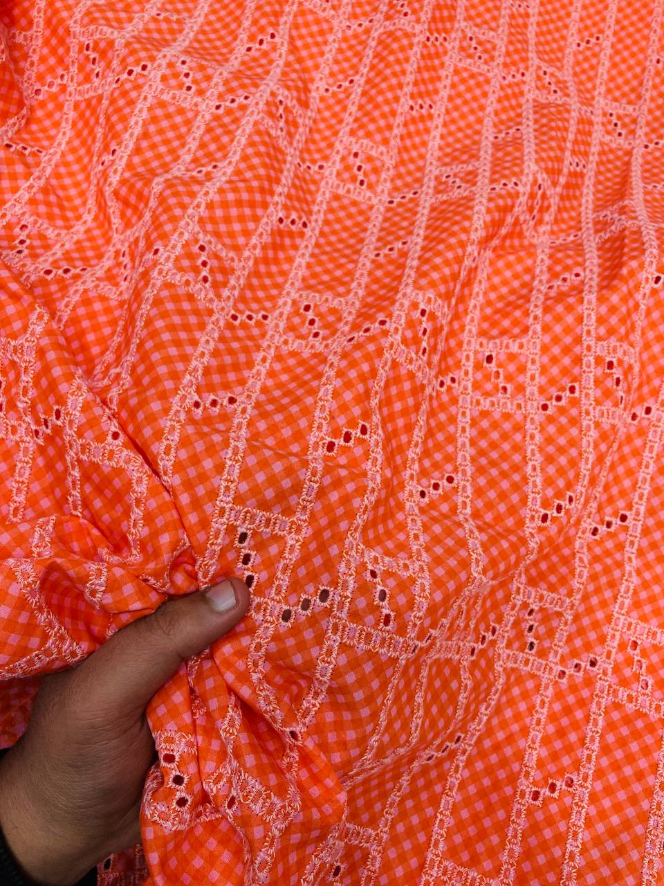 Premium Fine Hakuba Chikankari Embroidery On Pure Cotton Printed FABRIC (Big WIDTH!!)