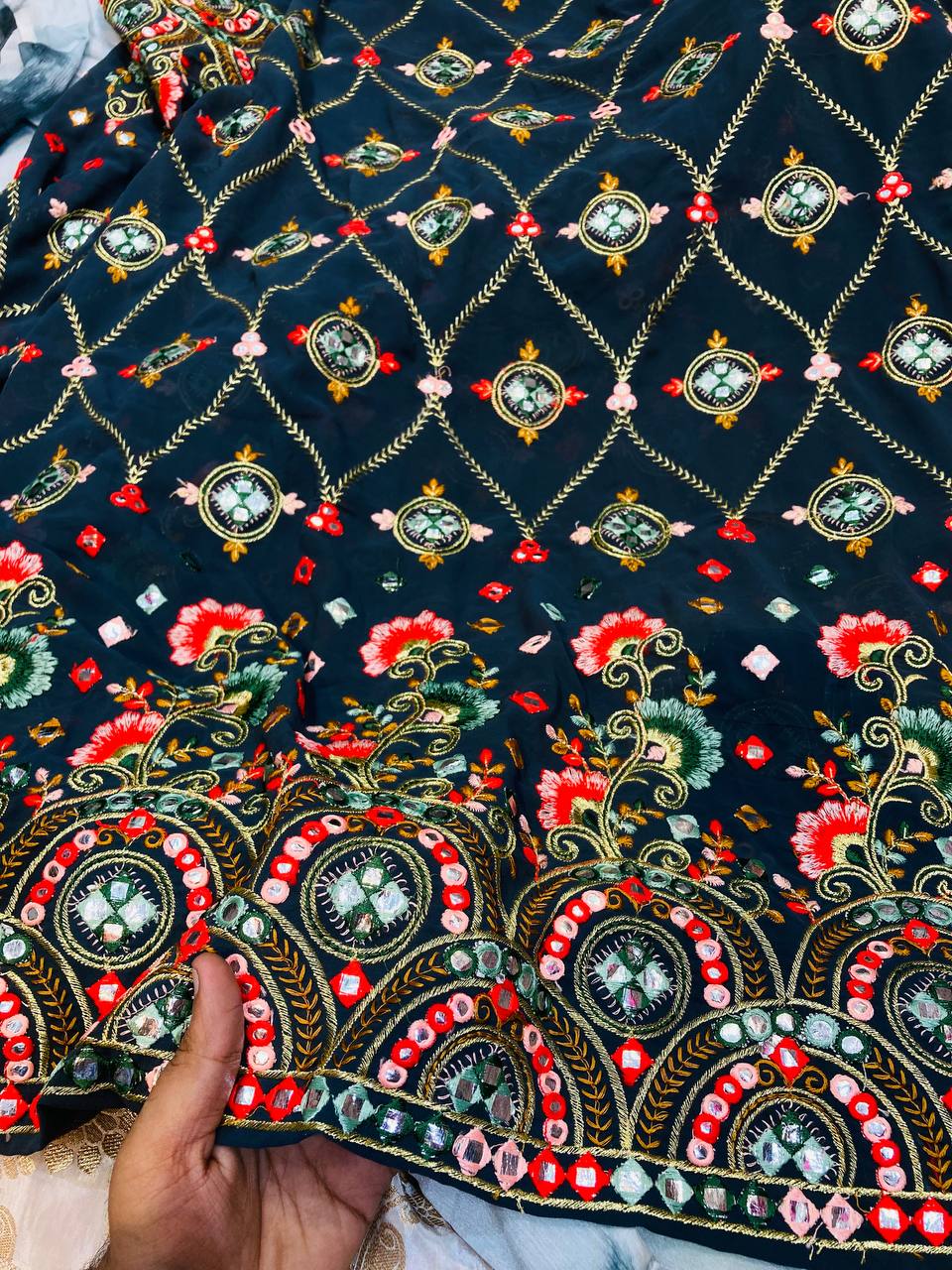 Most Premium Pure Georgette FABRIC With Fine Embroidery (Big WIDTH!!)