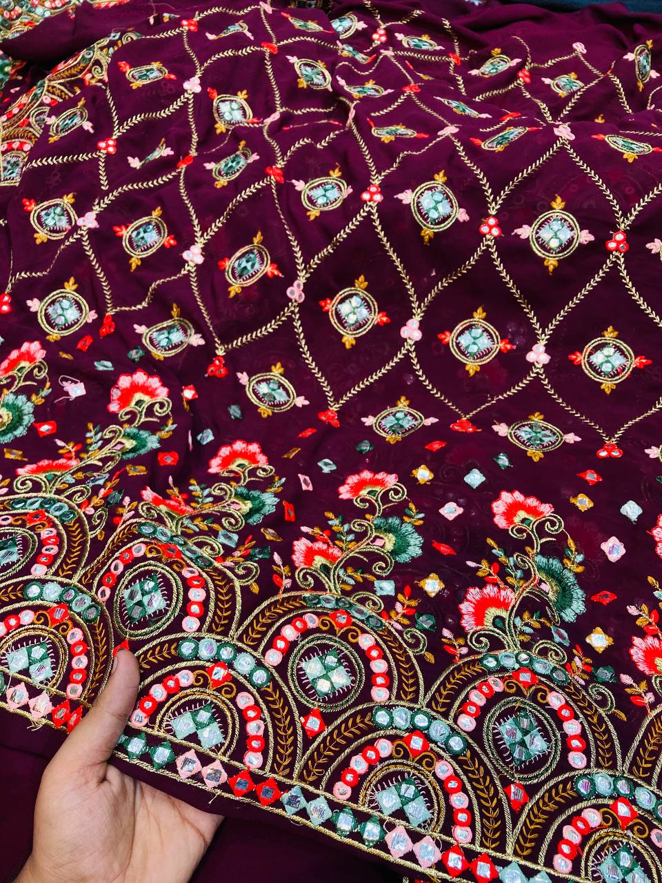 Most Premium Pure Georgette FABRIC With Fine Embroidery (Big WIDTH!!)
