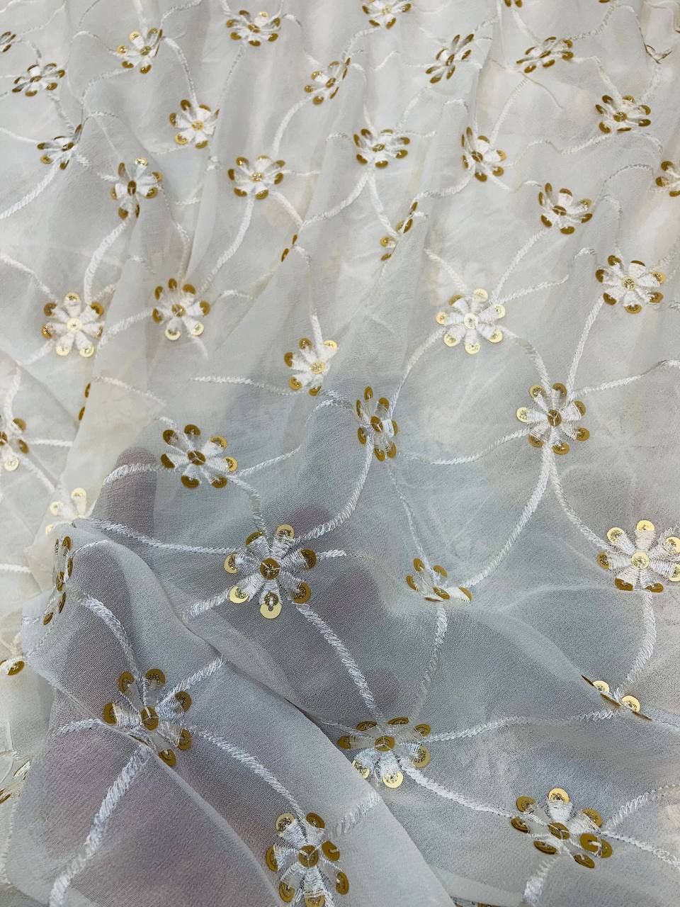 Premium Pure Viscose Georgette FABRIC With Fine Sequin Embroidery (DYEABLE Also)