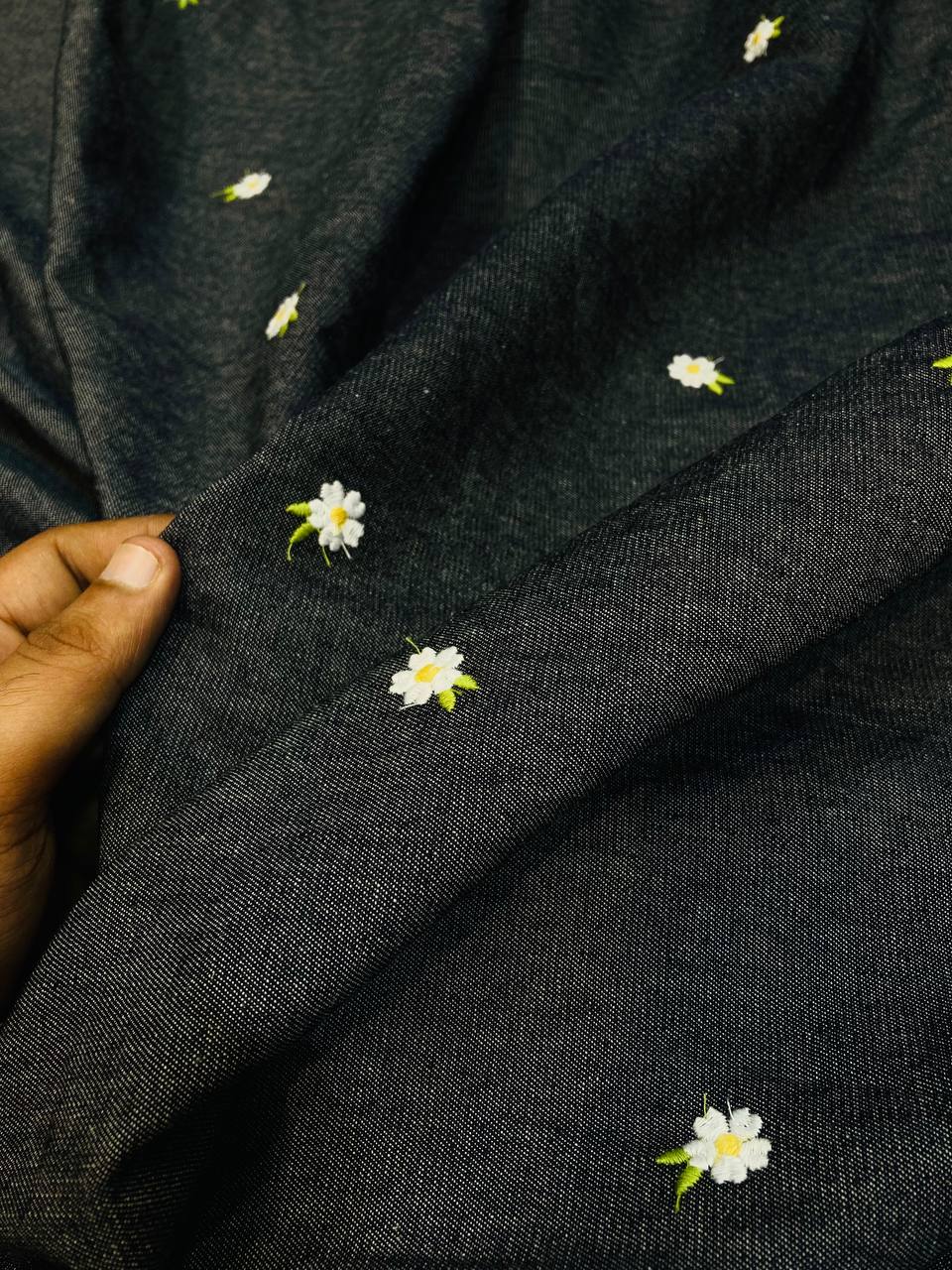 Premium Imported Pure Denim Fabric With Fine Embroidery - Big WIDTH!!