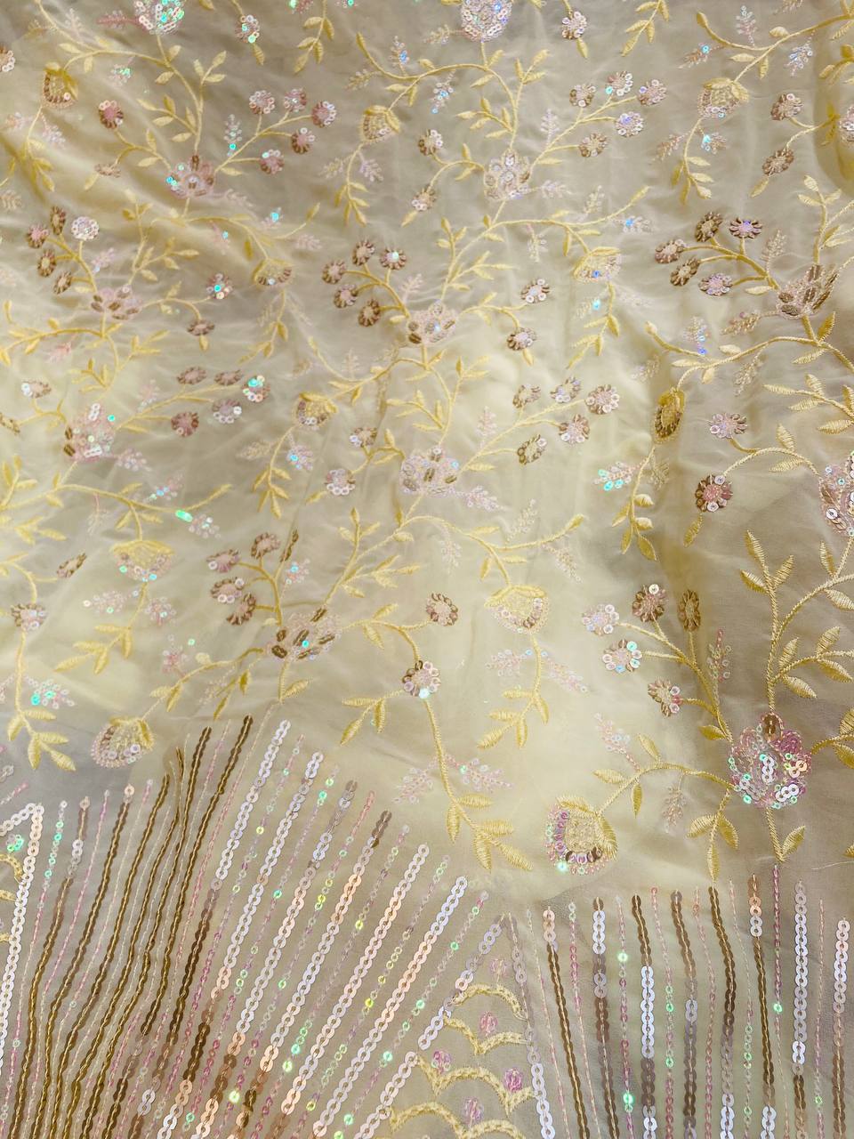 Most Premium Fine Sequin Embroidery On Pure Georgette Fabric (Big WIDTH!!)