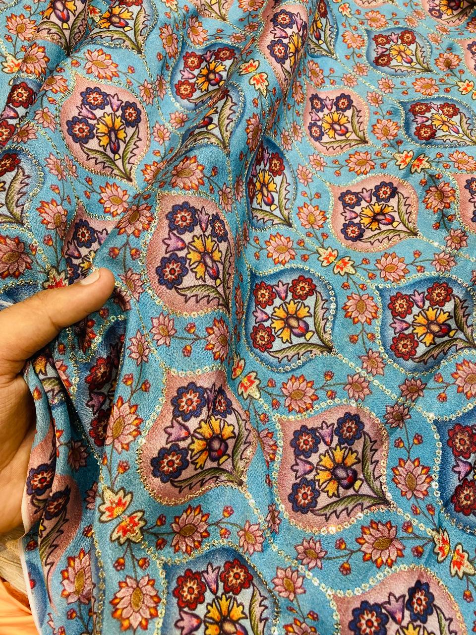 Most Premium Postion Print On Pure Chinon FABRIC