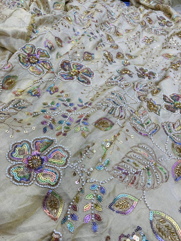 Most Premium Heavy Cut Dana Beats Hand Work On Pure Dyeable Cosmos (Kanjivaram) SILK FABRIC (Big WIDTH!!)