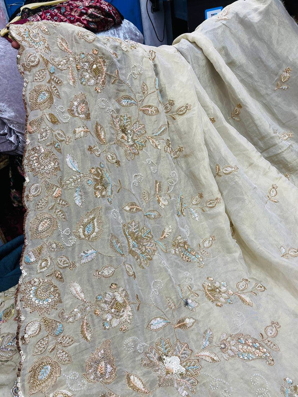 Most Premium Heavy Cut Dana Beats Hand Work On Pure Dyeable Cosmos (Kanjivaram) SILK FABRIC (Big WIDTH!!)