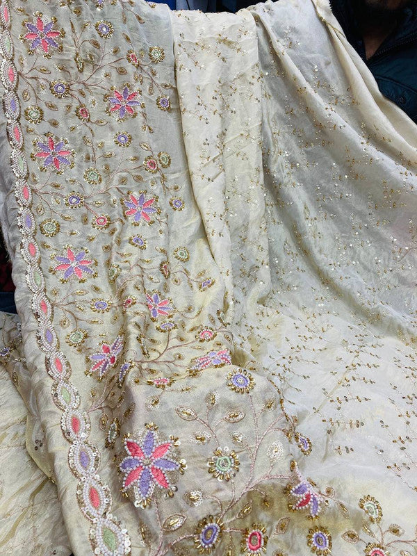 Most Premium Heavy Cut Dana Beats Hand Work On Pure Dyeable Cosmos (Kanjivaram) SILK FABRIC (Big WIDTH!!)