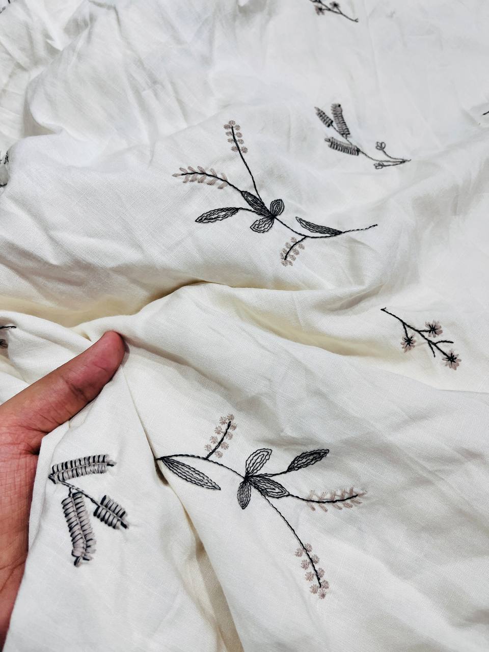 Premium Fine Thread Embroidery On Pure Linen Cotton FABRIC (Big WIDTH!!)